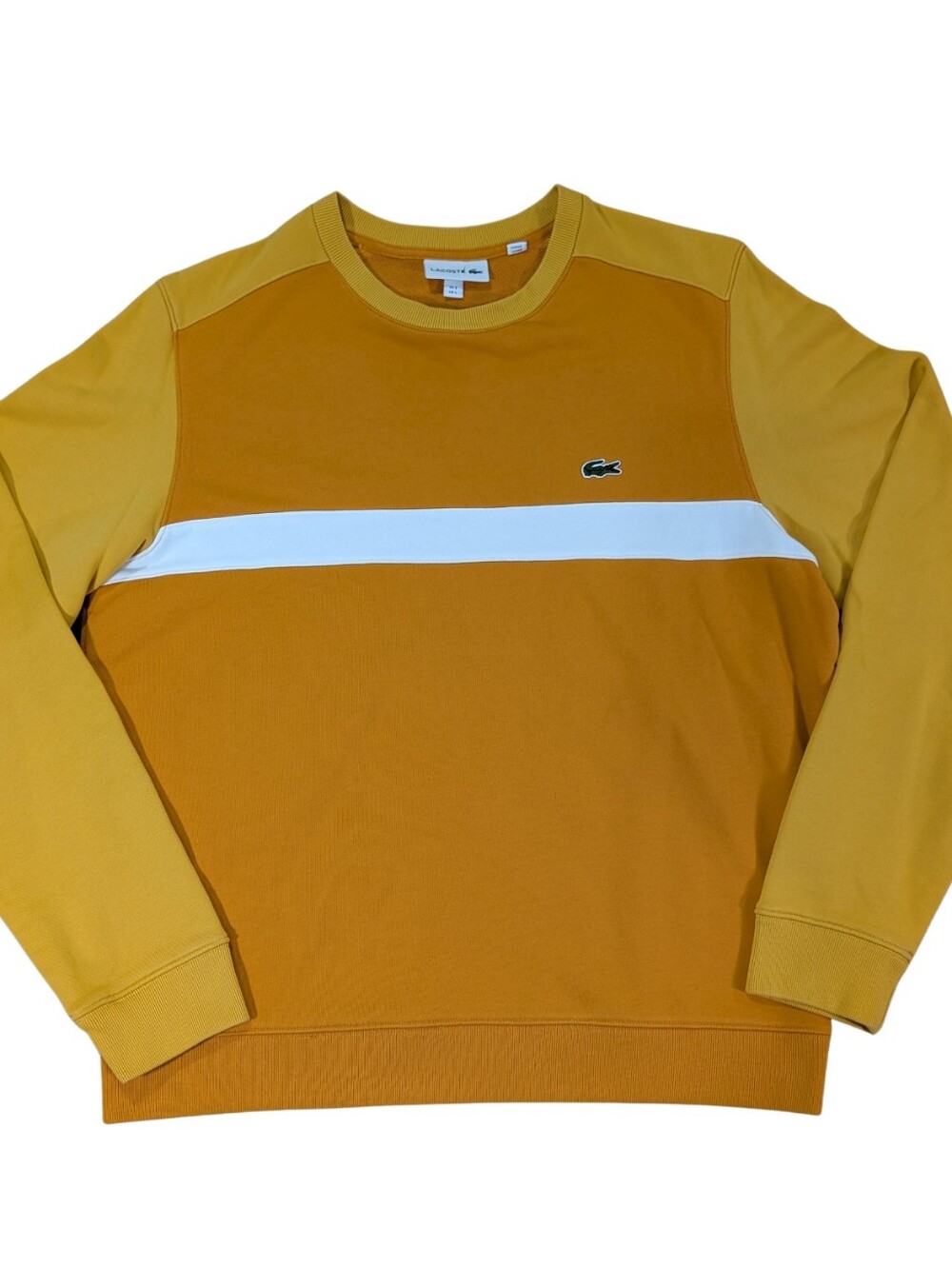 Lacoste Mens Large Crewneck Sweatshirt Yellow Colorblock Embroidered Logo